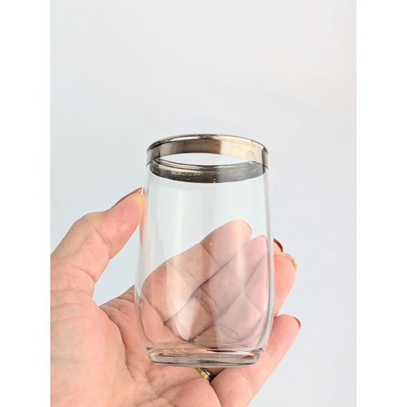 Set of 4 Vintage Silver Rim Roly Poly Juice Glasses Mid-Century Modern Barware - Picture 3 of 7